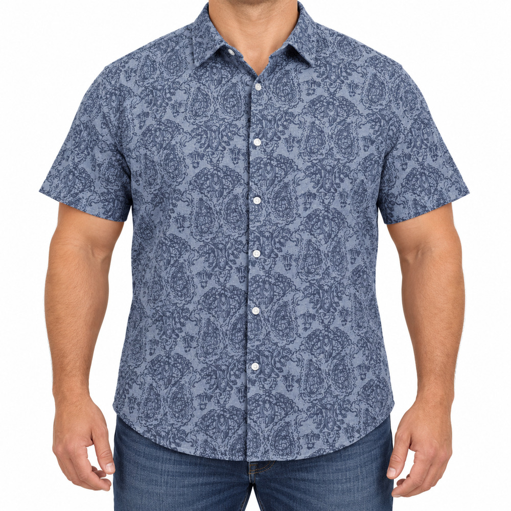 Joseph Abboud Shirt Mens 2XL Blue Paisley Cotton Modal Short Sleeve Slim Fit